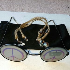 Mirrored Peace Symbol Sunglasses w/Necklace